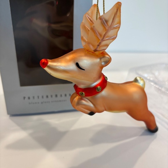 Pottery Barn Rudolph Blown Glass Reindeer Christmas Ornament Gold Antlers - Picture 4 of 8